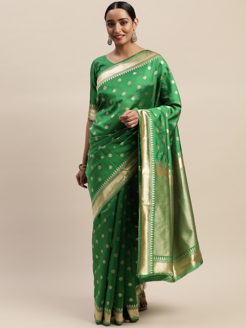 

LADUSAA Green & Gold-Toned Woven Design Kanjeevaram Saree