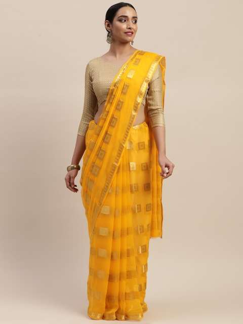 

LADUSAA Mustard Yellow & Gold-Toned Printed Saree