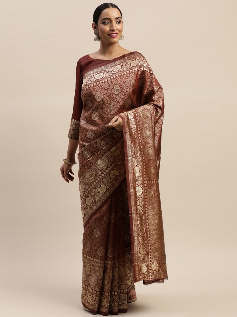 

LADUSAA Maroon & Gold-Toned Woven Design Kanjeevaram Saree