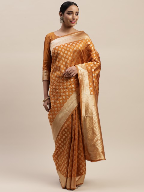 

LADUSAA Mustard Yellow Silk Blend Woven Design Kanjeevaram Saree