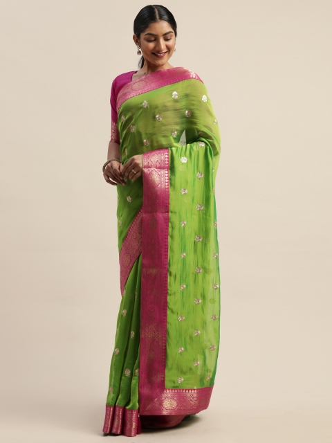 

LADUSAA Green Nylon Woven Design Banarasi Saree
