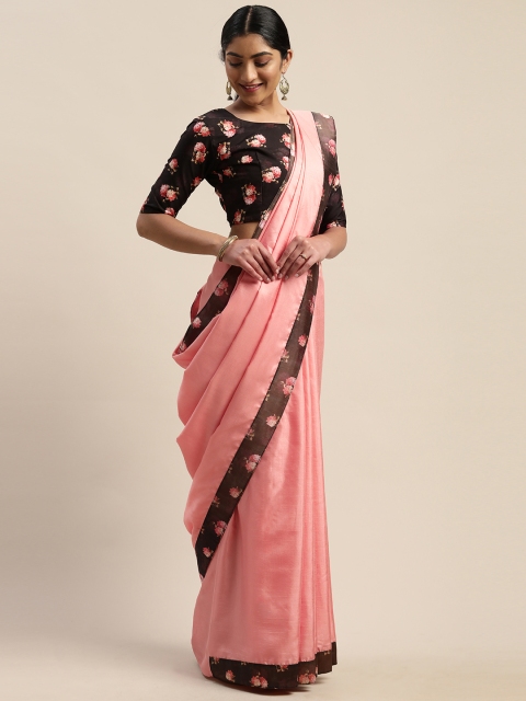 

LADUSAA Pink Solid Saree