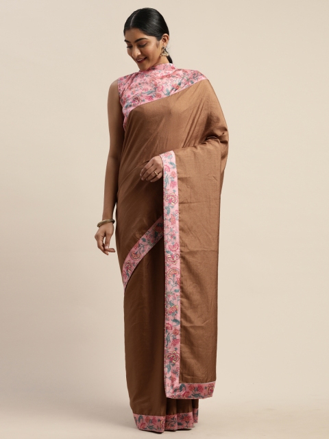 

LADUSAA Coffee Brown Solid Celebrity Saree