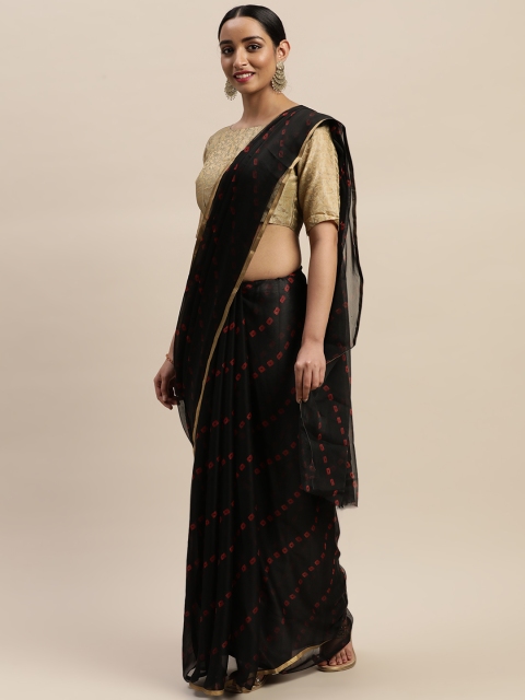 

LADUSAA Black Printed Bandhani Saree