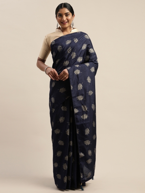 

LADUSAA Navy Blue & Gold-Coloured Printed Celebrity Saree