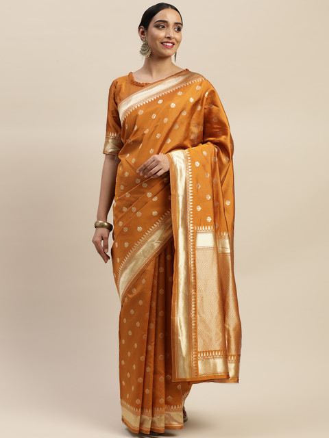 

LADUSAA Mustard Yellow Lichi Silk Woven Design Kanjeevaram Saree