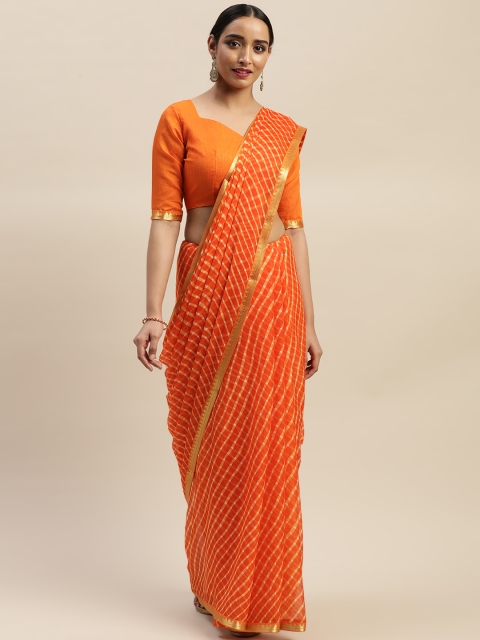 

LADUSAA Orange Checked Saree