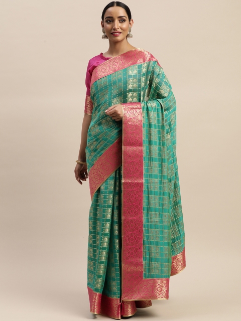 

LADUSAA Sea Green & Gold-Toned Woven Design Banarasi Saree