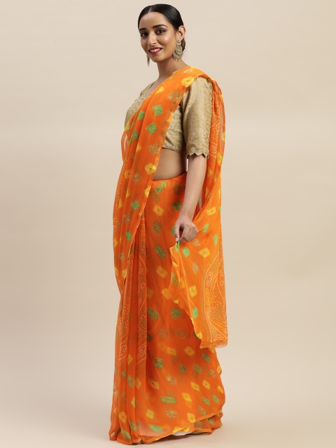 

LADUSAA Orange & Yellow Printed Bandhani Saree