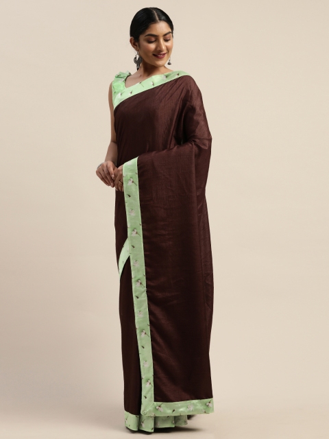 

LADUSAA Burgundy Solid Celebrity Saree