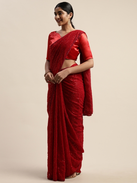 

LADUSAA Red Embellished Saree