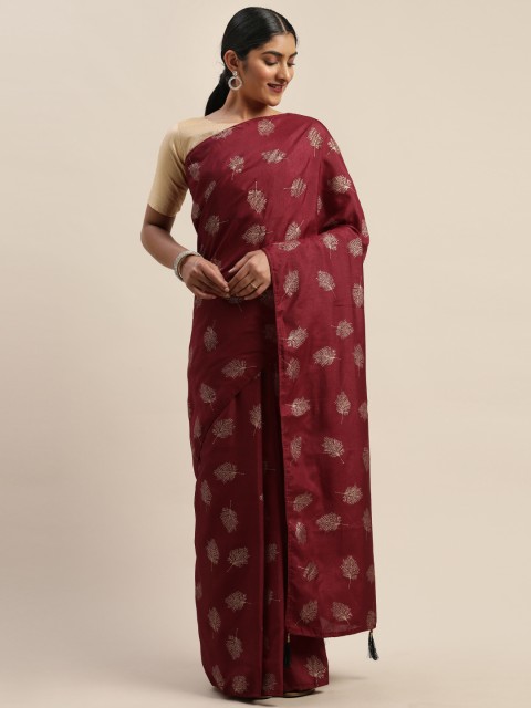 

LADUSAA Maroon & Beige Silk Blend Printed Saree