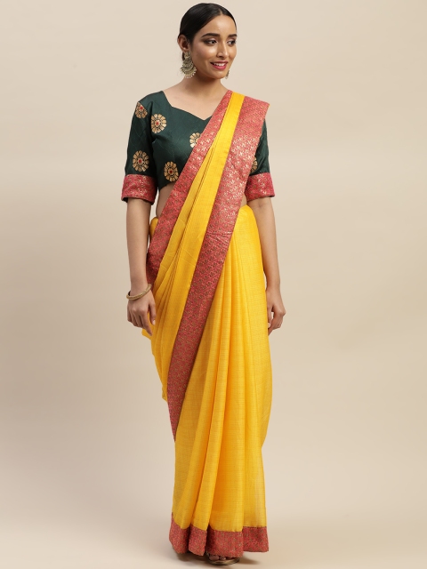 

LADUSAA Yellow Solid Saree