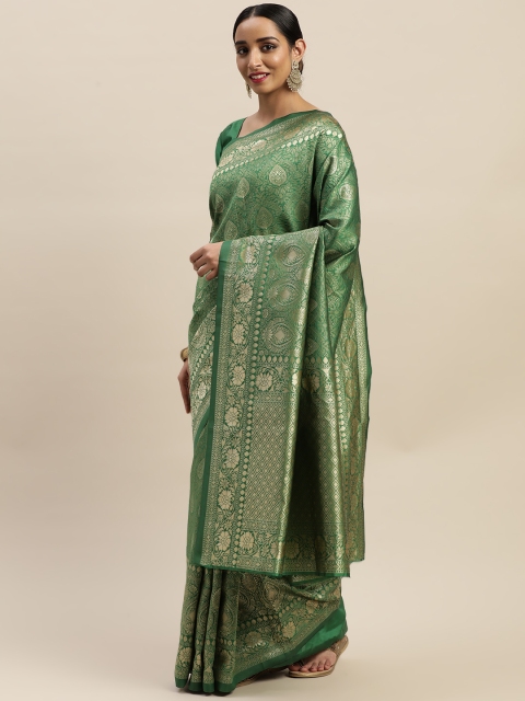 

LADUSAA Green Lichi Silk Woven Design Kanjeevaram Saree
