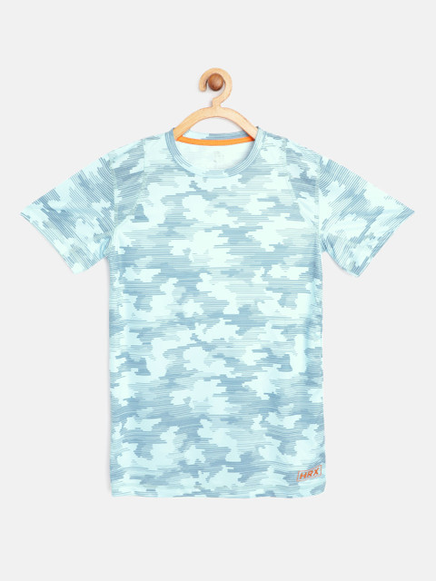 

HRX By Hrithik Roshan U-17 Boys Crystal Blue Camouflage Lycra Rapid-Dry Active Tshirt
