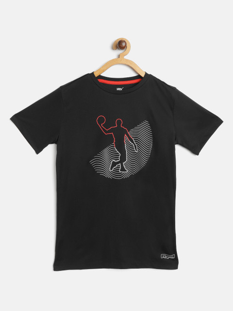 

HRX by Hrithik Roshan U-17 Boys Black Graphic Rapid-Dry Antimicrobial Active T-shirt
