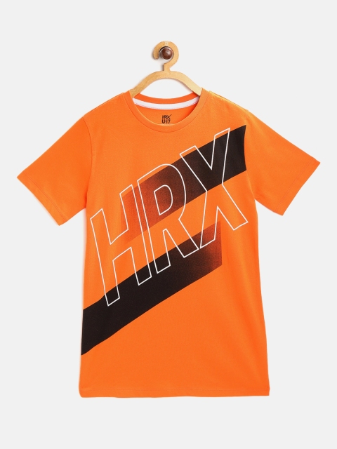 

HRX By Hrithik Roshan U-17 Boys Orange Graphic Bio-Wash Garment Softner Lifestyle Tshirt