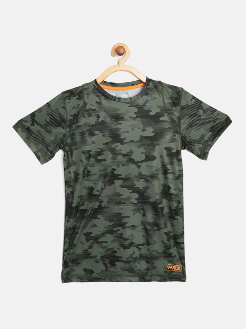 

HRX By Hrithik Roshan U-17 Boys Kombu Green Camouflage Lycra Rapid-Dry Active Tshirt, Olive
