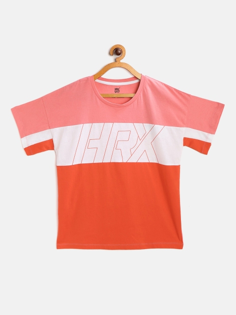 

HRX By Hrithik Roshan U-17 Girls Confetti Colourblock Bio-Wash Lifestyle Tshirt, Pink