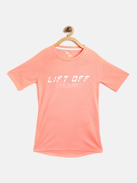

HRX by Hrithik Roshan U-17 Girls Peach Amber Printed Lycra Rapid-Dry Active Tshirt, Pink