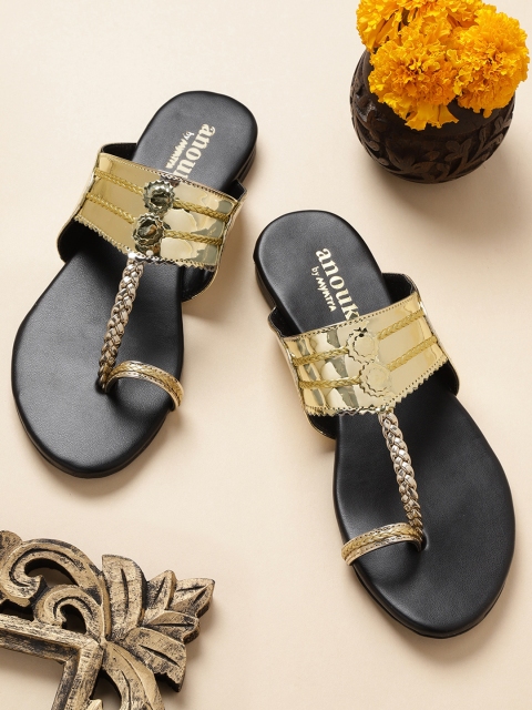 

Anouk Women Gold-Toned Braided One Toe Flats