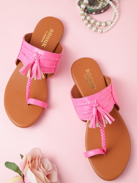 

Anouk Women Neon Pink Braided & Tasselled One Toe Flats