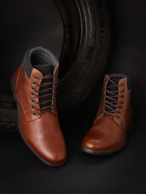 

Red Tape Men Tan Colourblocked Leather High-Top Flat Boots