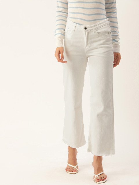

AND Women White Solid Mid-Rise Parallel Trousers