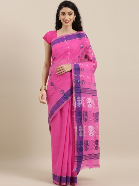 

The Chennai Silks Classicate Pink & Purple Pure Cotton Woven Design Taant Saree