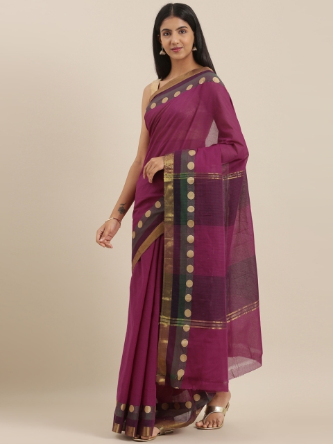 

The Chennai Silks Purple & Gold-Toned Pure Cotton Woven Design Chettinad Saree