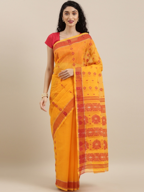 

The Chennai Silks Yellow & Red Pure Cotton Woven Design Bengal Taant Saree
