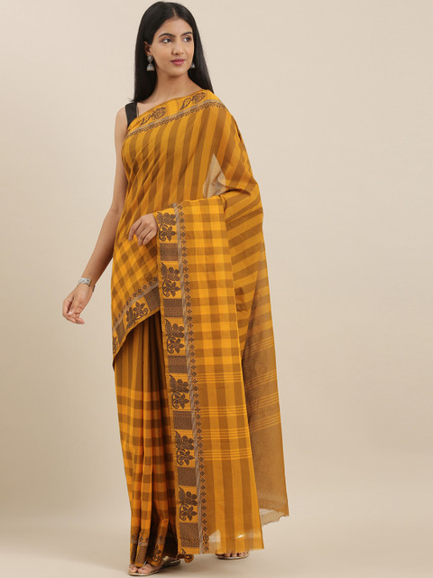 

The Chennai Silks Yellow & Brown Pure Cotton Checked Chettinad Saree