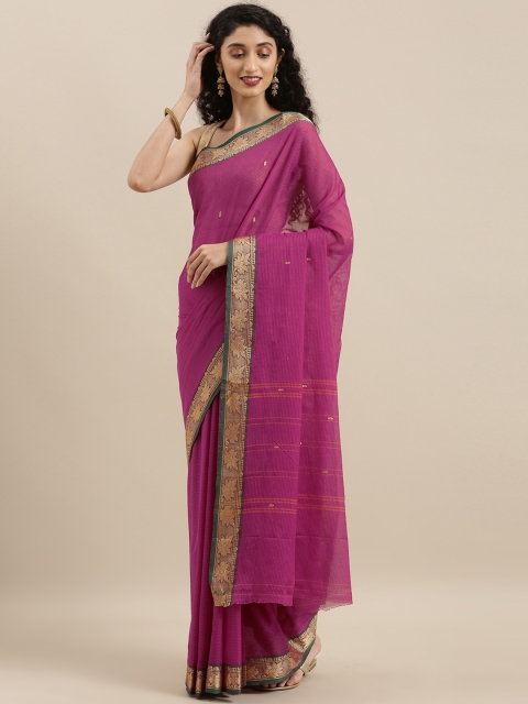 

The Chennai Silks Magenta Pink Pure Cotton Striped Chettinad Saree