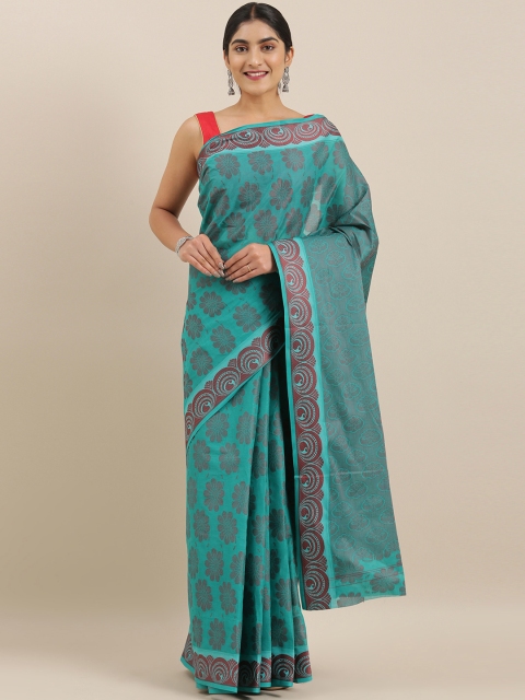 

The Chennai Silks Turquoise Blue & Maroon Pure Cotton Woven Design Saree