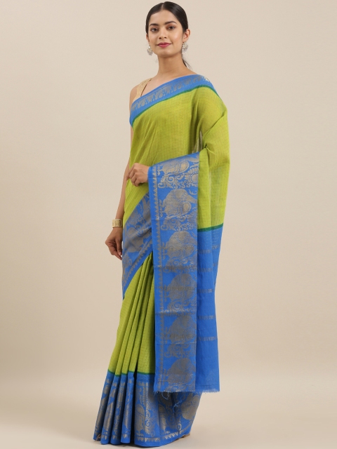 

The Chennai Silks Classicate Green & Blue Pure Cotton Checked Sungudi Saree