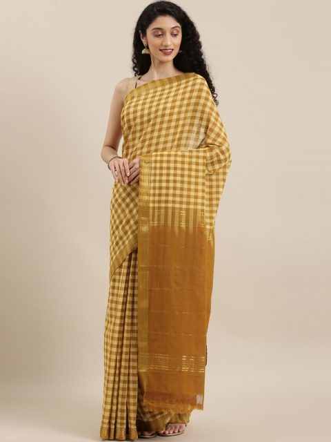 

The Chennai Silks Classicate Cream-Coloured & Mustard Yellow Pure Cotton Checked Saree