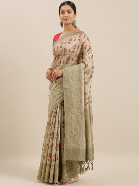 

The Chennai Silks Classicate Beige & Maroon Viscose Rayon Floral Printed Saree