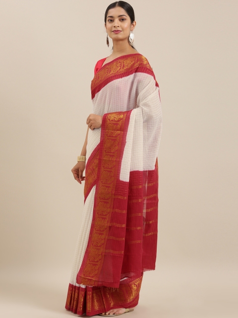 

The Chennai Silks Classicate Off-White & Maroon Pure Cotton Checked Sungudi Saree