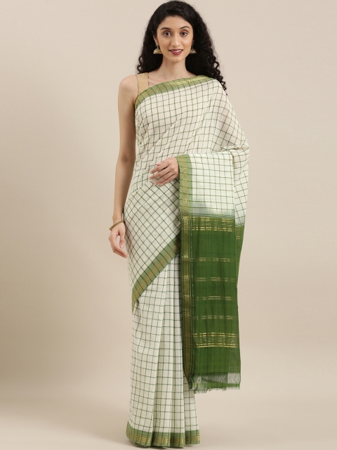 

The Chennai Silks Off-White & Green Pure Cotton Checked Saree