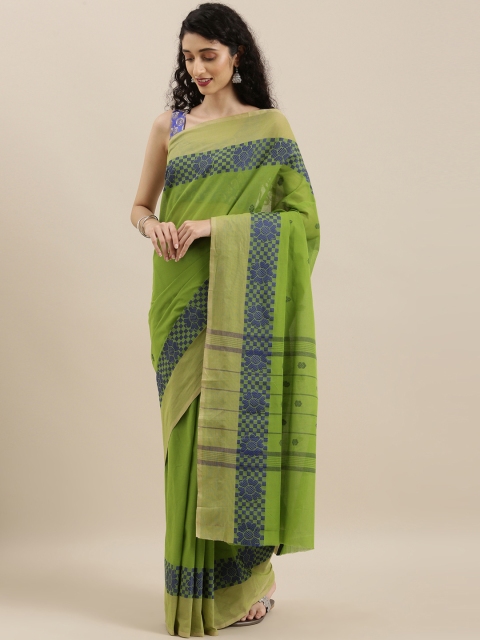 

The Chennai Silks Green & Blue Pure Cotton Woven Design Chettinad Saree