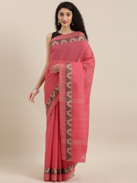 

The Chennai Silks Classicate Pink & Beige Pure Cotton Checked Chettinad Saree