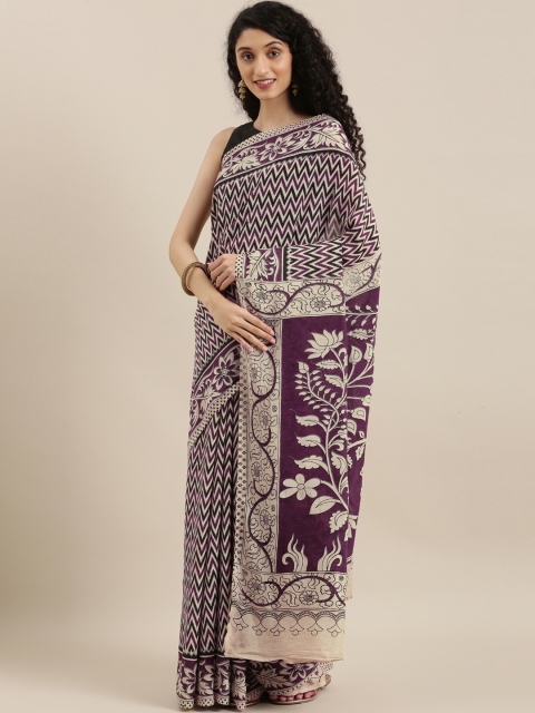 

The Chennai Silks Cream-Coloured & Black Printed Pure Cotton Saree