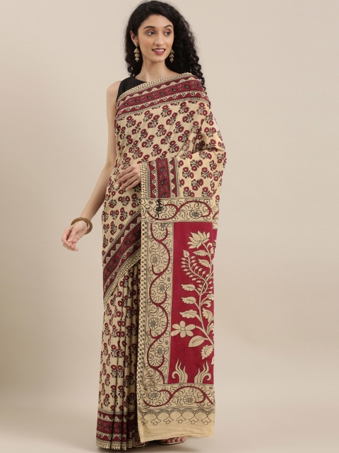 

The Chennai Silks Classicate Beige & Maroon Pure Cotton Kalamkari Printed Saree