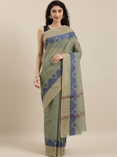 

The Chennai Silks Beige & Navy Blue Pure Cotton Woven Design Chettinad Saree