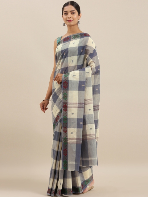 

The Chennai Silks Classicate Grey & Beige Pure Cotton Checked Chettinad Saree