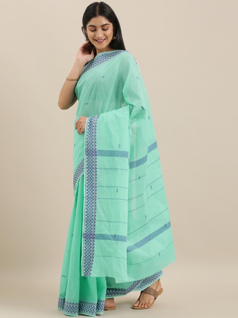

The Chennai Silks Sea Green & Navy Blue Pure Cotton Woven Design Saree
