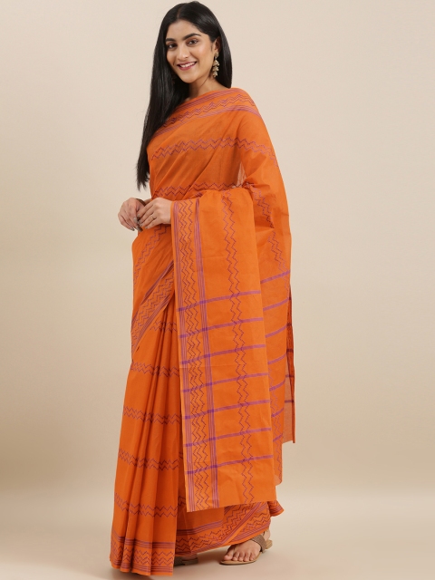 

The Chennai Silks Classicate Orange Pure Cotton Woven Design Taant Saree