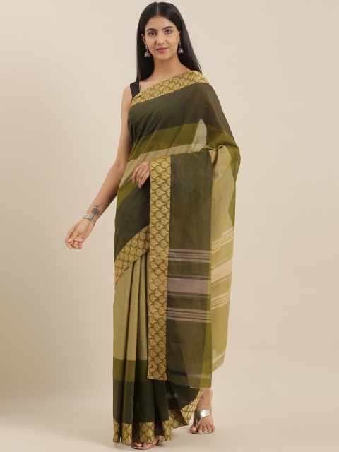 

The Chennai Silks Olive Green Pure Cotton Solid Chettinad Saree