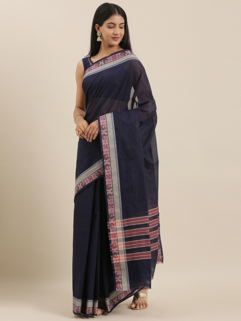 

The Chennai Silks Navy Blue Pure Cotton Solid Chettinad Saree