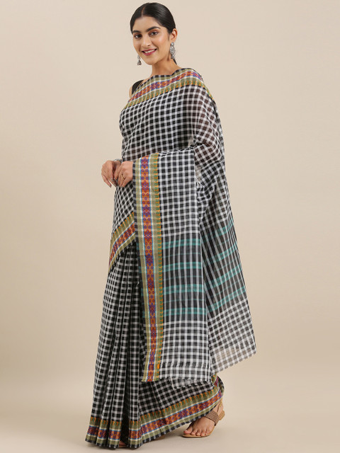 

The Chennai Silks Black & White Pure Cotton Checked Chettinad Saree
